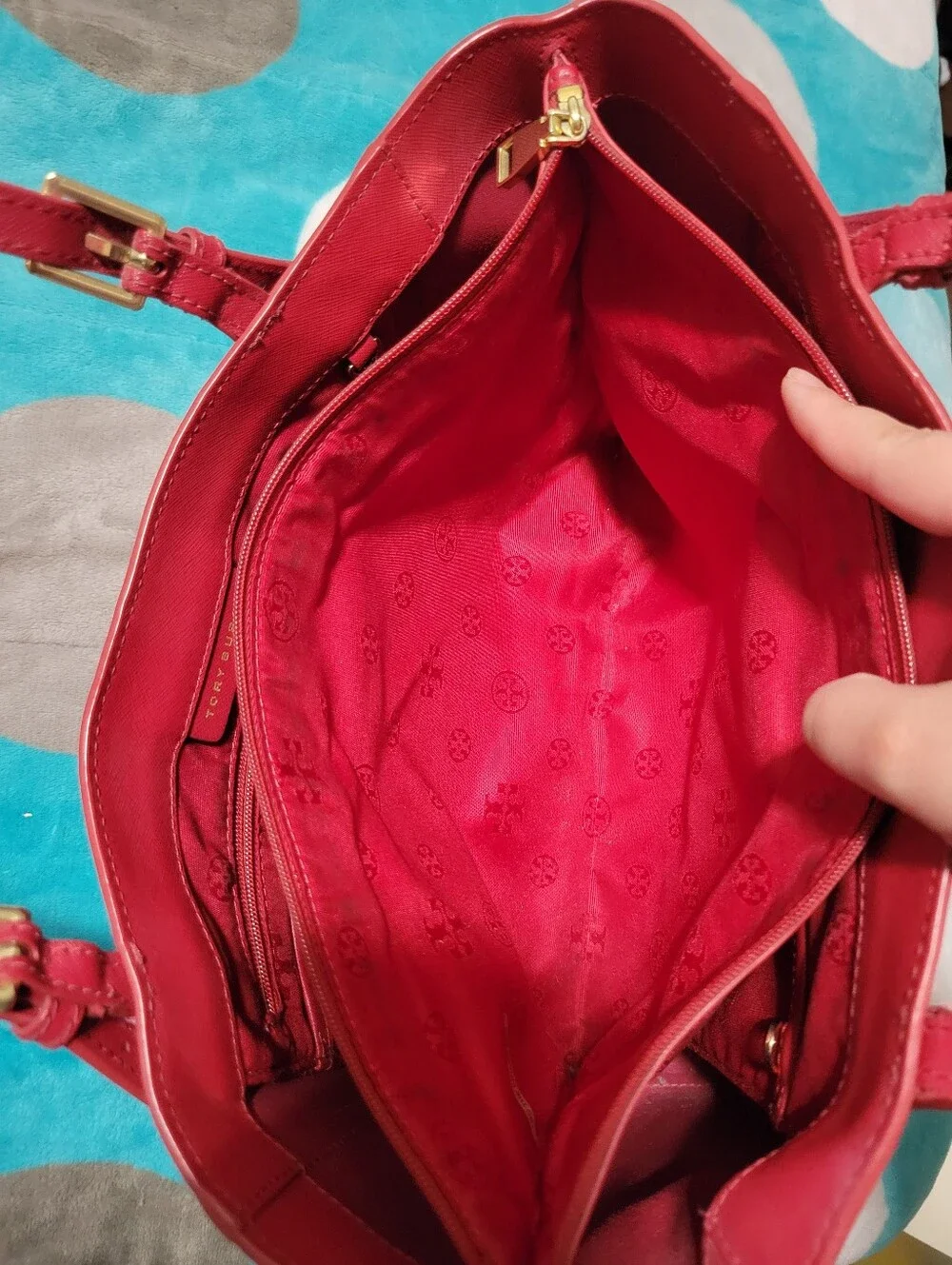 Tory Burch Red Tote Bag And Wallet